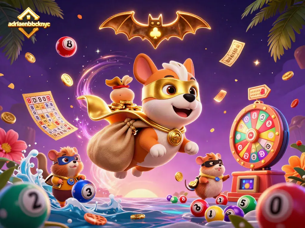 Win big with adriaenblocknyc in this dynamic casino-themed illustration featuring vibrant game elements.